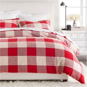 Pottery Barn Buffalo Check Red and Cream Plaid Duvet Cover King/Cal King